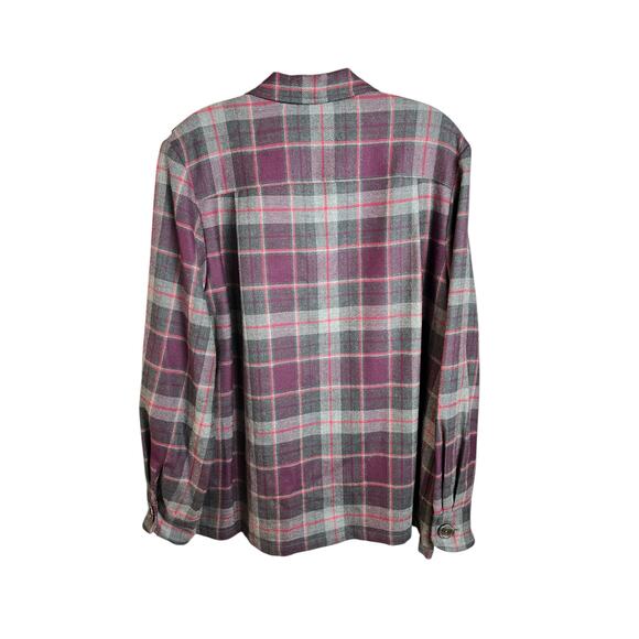 Pendleton Plaid Button Front Shirt Jacket Womens Size L Purple Grey special wool - Picture 2 of 12